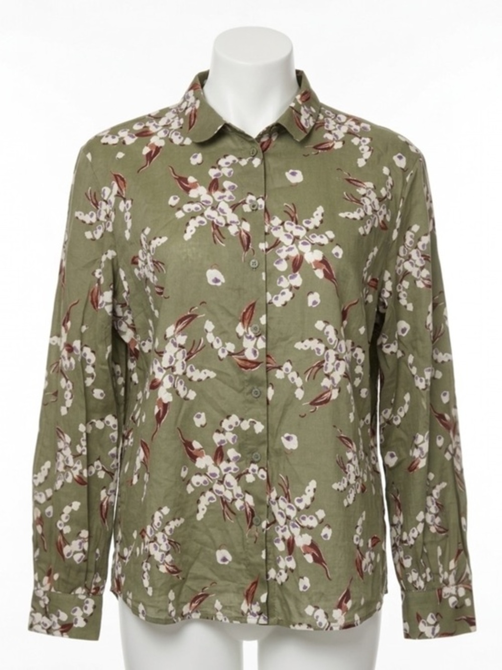 Per Una Green Floral‎ Button Down Shirt Long Sleeve Cottagecore Boho Blouse
